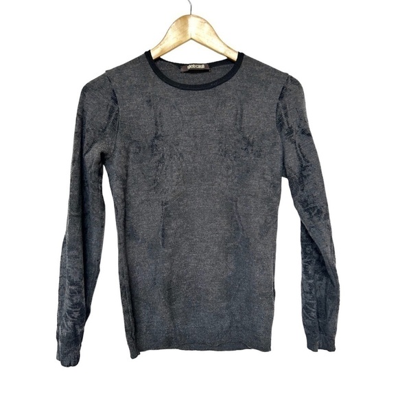 Roberto Cavalli  Lana wool grey sweater size 40 grey black print made in Italy - Picture 1 of 9